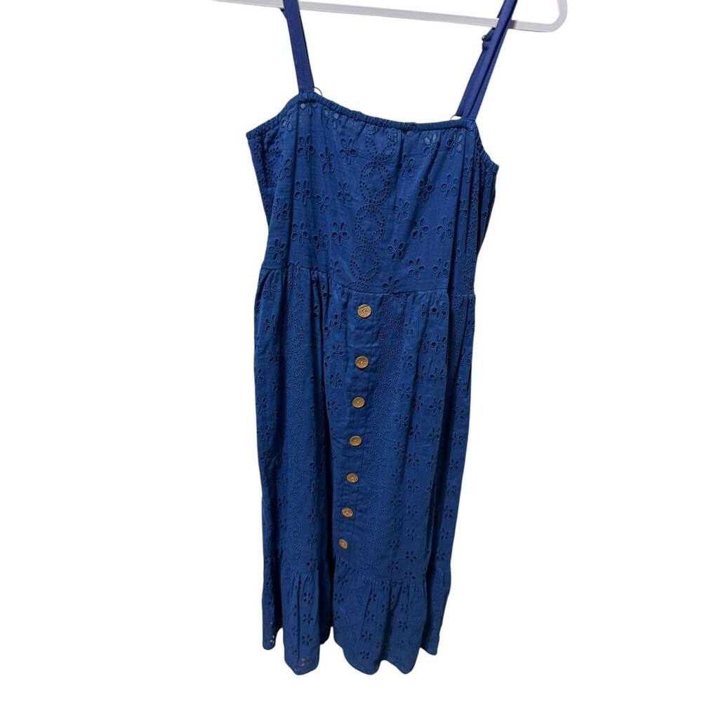 NAOO Maxi Dress Womens M Royal Blue Eyelet Tiered Boho Cottage Minor Flaw